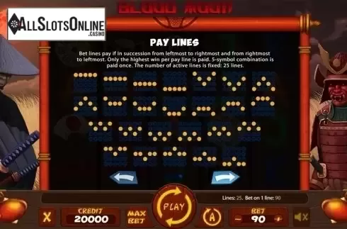 Paytable 3. Blood Moon (X Card) from X Card