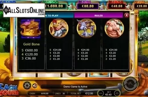 Paytable 1. Cash Hound from Ainsworth