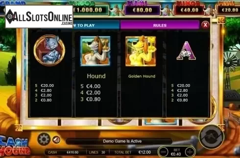 Paytable 2. Cash Hound from Ainsworth