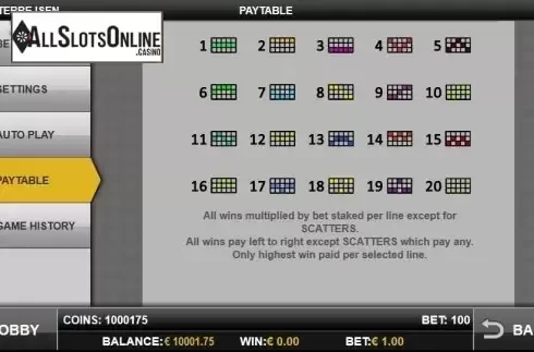 Paytable screen 3. Charterrejsen from Play'n Go