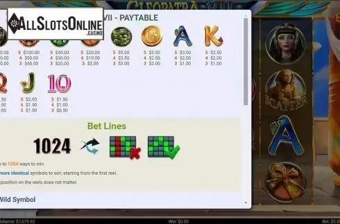 Paytable . Cleopatra VII from Mobilots