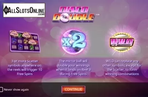 Intro screen. Disco Double from iSoftBet