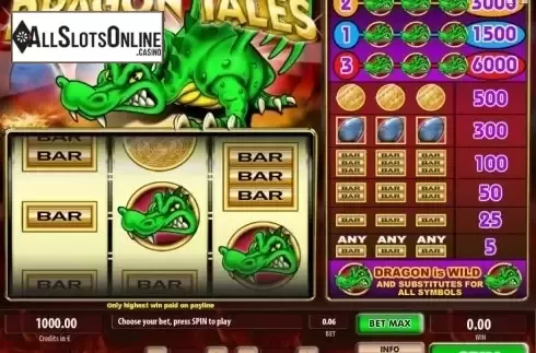 Reel screen. Dragon Tales from Tom Horn Gaming