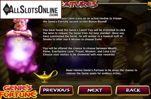 Paytable 3. Genie's Fortune from Betsoft