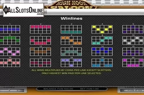 Paytable 3. High Noon Saloon from Concept Gaming