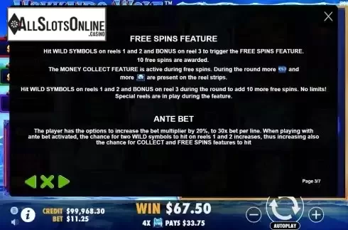 Free Spins feature screen