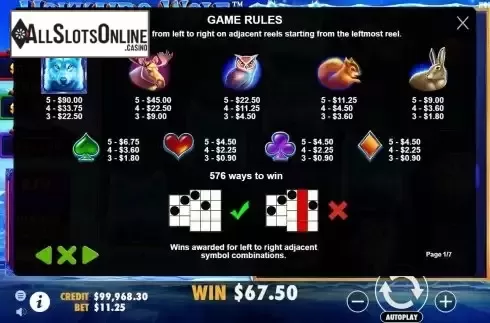 Paytable screen