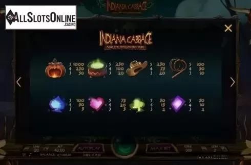 Paytable. Indiana Cabbage from We Are Casino