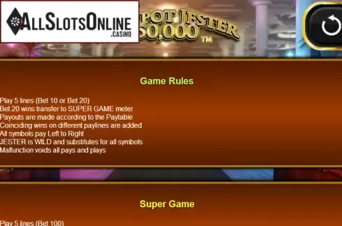 Paytable 2. Jackpot Jester 50,000 from NextGen