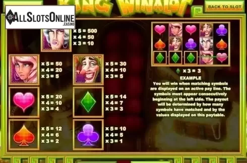 Paytable. King Winalot from Rival Gaming
