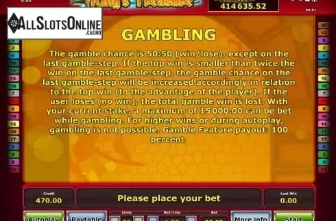 Paytable 3. King´s Treasure from Greentube