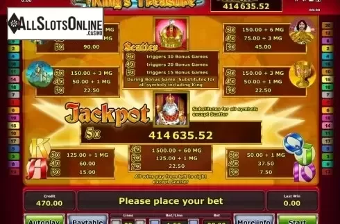 Paytable 1. King´s Treasure from Greentube