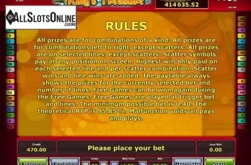 Paytable 2. King´s Treasure from Greentube
