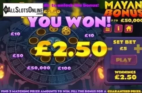 Win Screen. Mayan Bonus from Instant Win Gaming