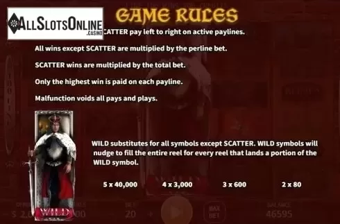 Paytable 1. Medieval Knights from KA Gaming