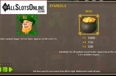Paytable 1. Patrick's Pub from Booongo