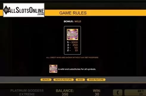 Symbols 2. Platinum Goddess Extreme from High 5 Games