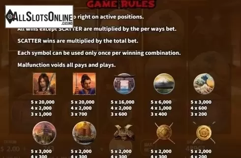 Paytable 1. Samurai Way from KA Gaming
