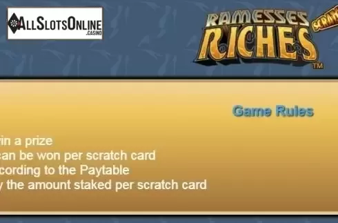 Paytable 1. Scratch Ramesses Riches from NextGen