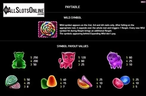 Paytable . Sweet Reels (Playreels) from Playreels