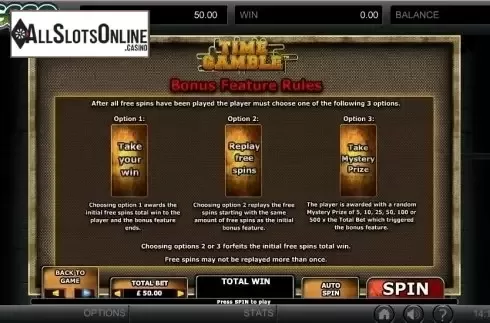 Paytable 2. Time Gamble from GECO Gaming