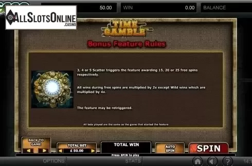 Paytable 1. Time Gamble from GECO Gaming