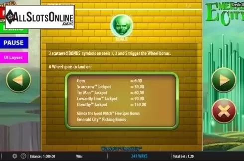 Paytable 4. Wizard of Oz: Emerald City from WMS