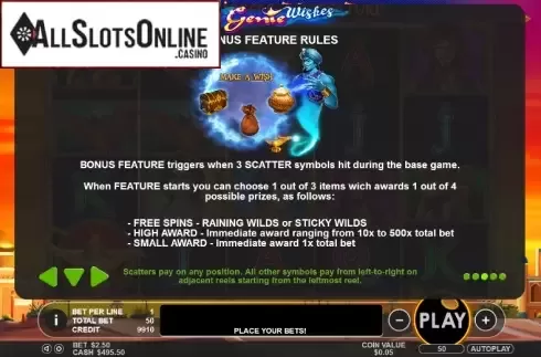 Paytable 3. 3 Genie Wishes from Pragmatic Play