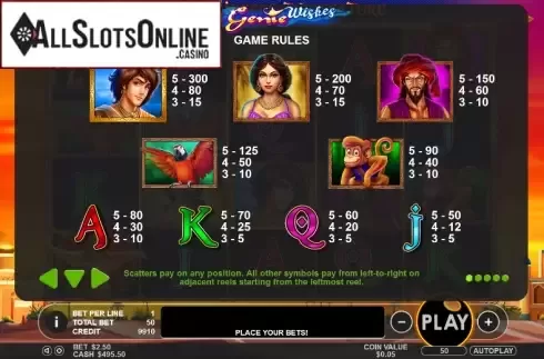 Paytable 1. 3 Genie Wishes from Pragmatic Play