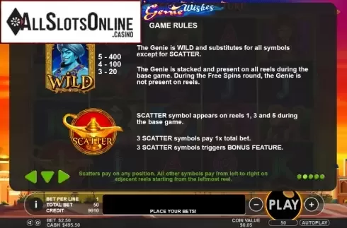 Paytable 2. 3 Genie Wishes from Pragmatic Play