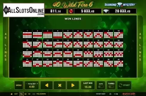 Paylines screen
