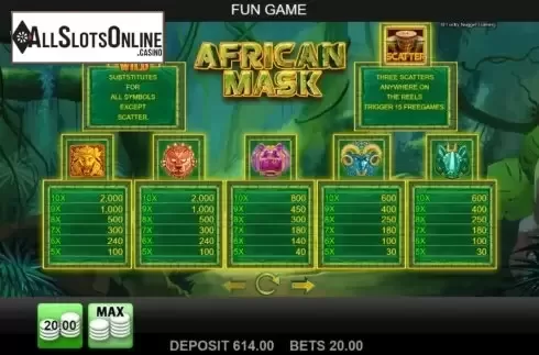 Paytable 1. African Mask from Merkur