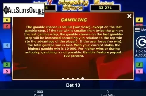 Paytable 5. Amazing Stars from Greentube