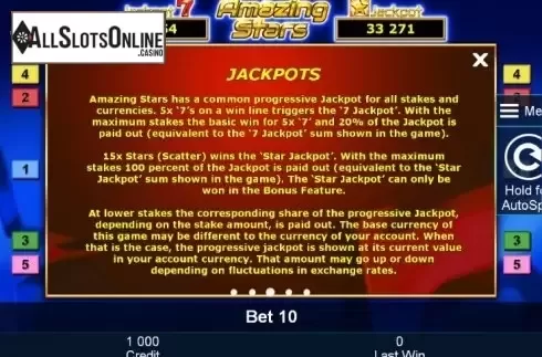 Paytable 3. Amazing Stars from Greentube