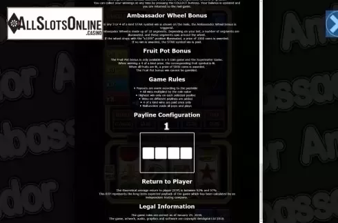 Paytable 4. Ambassador from Betdigital
