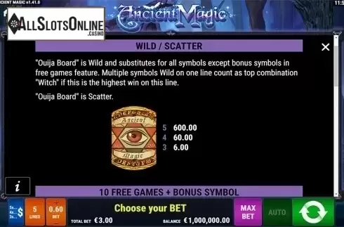 Paytable 1. Ancient Magic from Gamomat