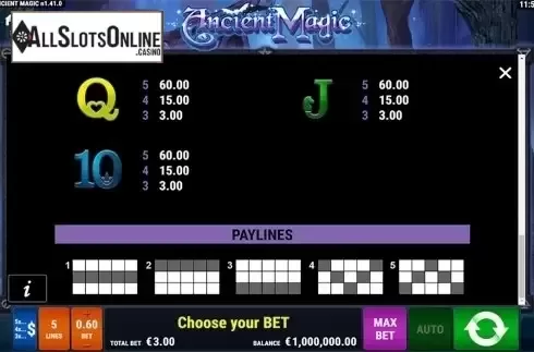 Paytable 4. Ancient Magic from Gamomat