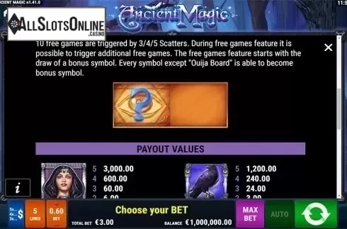 Paytable 2. Ancient Magic from Gamomat