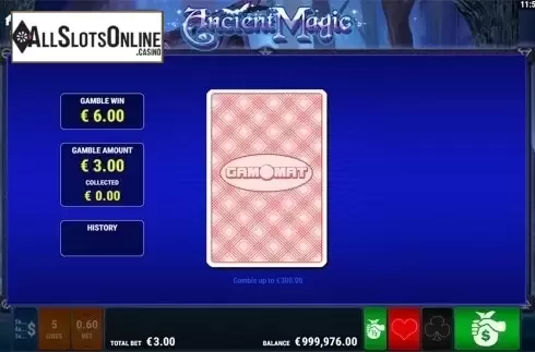 Gamble screen. Ancient Magic from Gamomat