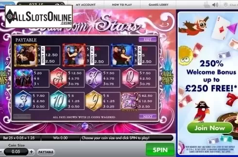 Paytable 1. Ballroom Stars from Gamesys