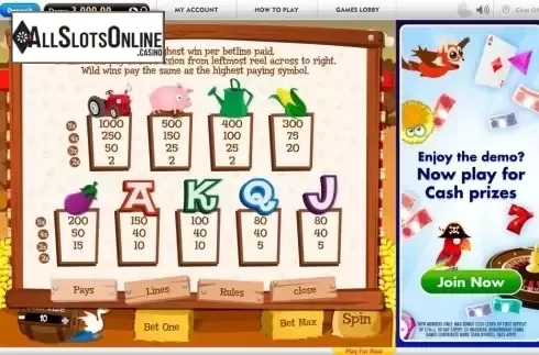Paytable 1. Barnyard Bonanza (Gamesys) from Gamesys