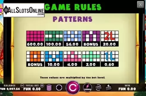 Paytable screen