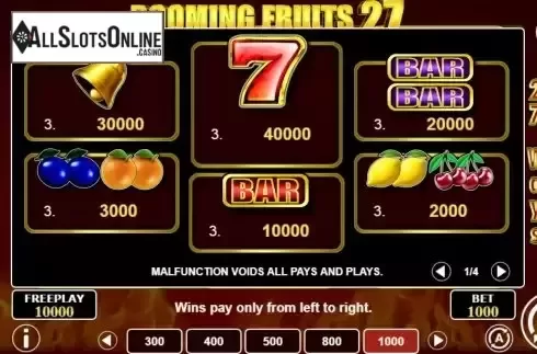 Paytable screen