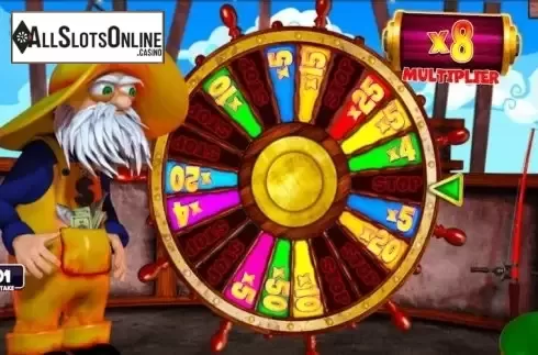 Bonus wheel screen. Captain Cashfall Megaways from Storm Gaming