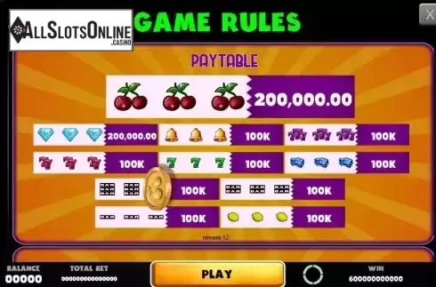 Paytable screen