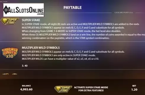 PayTable screen