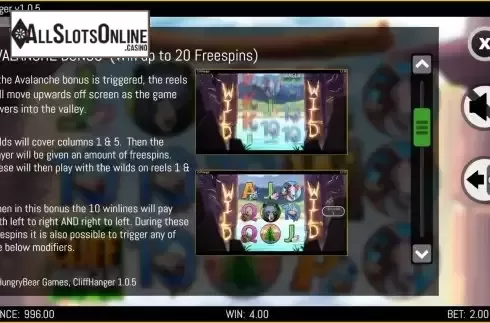 Avalanche bonus screen
