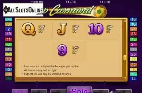 Paytable 4. Cup Carnaval from Eyecon