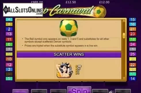 Paytable 2. Cup Carnaval from Eyecon