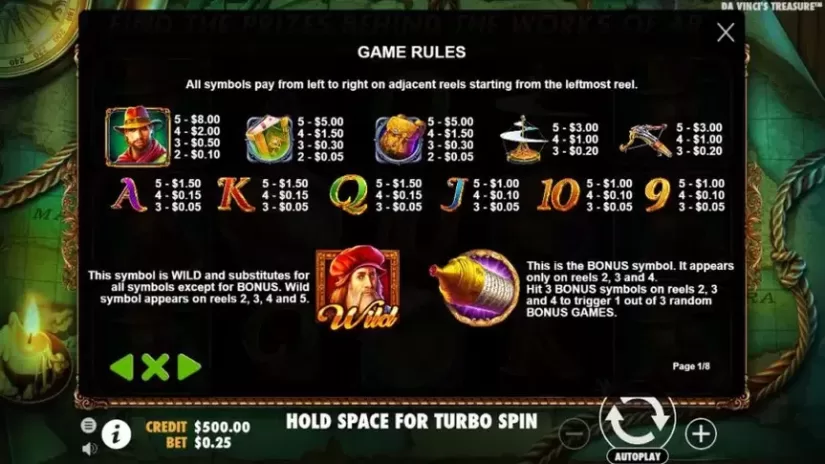John Hunter Da Vinci’s Treasure slot screenshot 2
